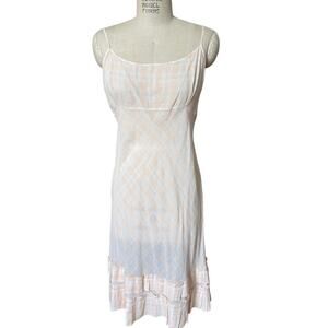 dosa White & Orange Plaid Ruffled Slip Dress Size 3 /Medium